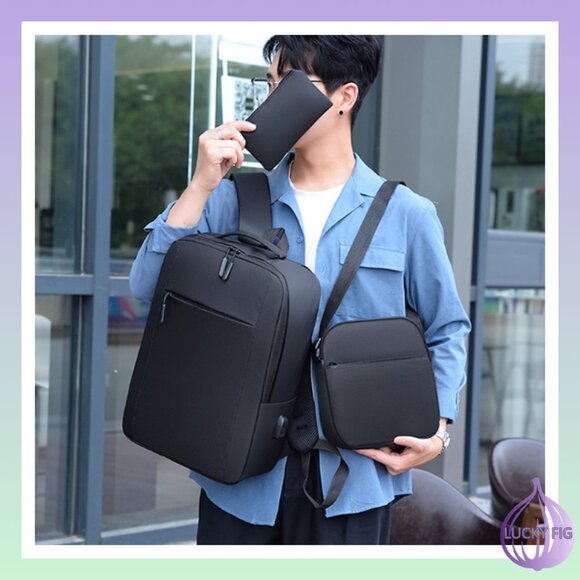 3 PIECE TRAVEL LAPTOP BACKPACK SET - WATER RESISTANT - COMFORT STRAPS - Picture 2 of 4